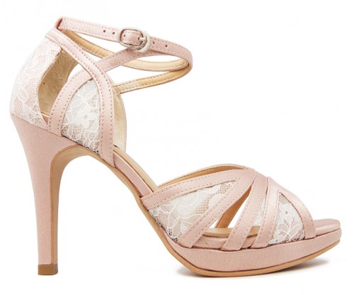 Lorelei White Lace And Nude Pink Satin Wedding Shoes